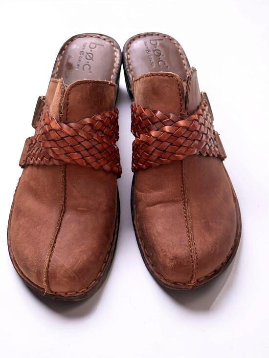 B.O.C By Born Shoes - b.o.c Born Concept Brown Leather Woven Buckle Mules - Comfy & Cute! Size 9